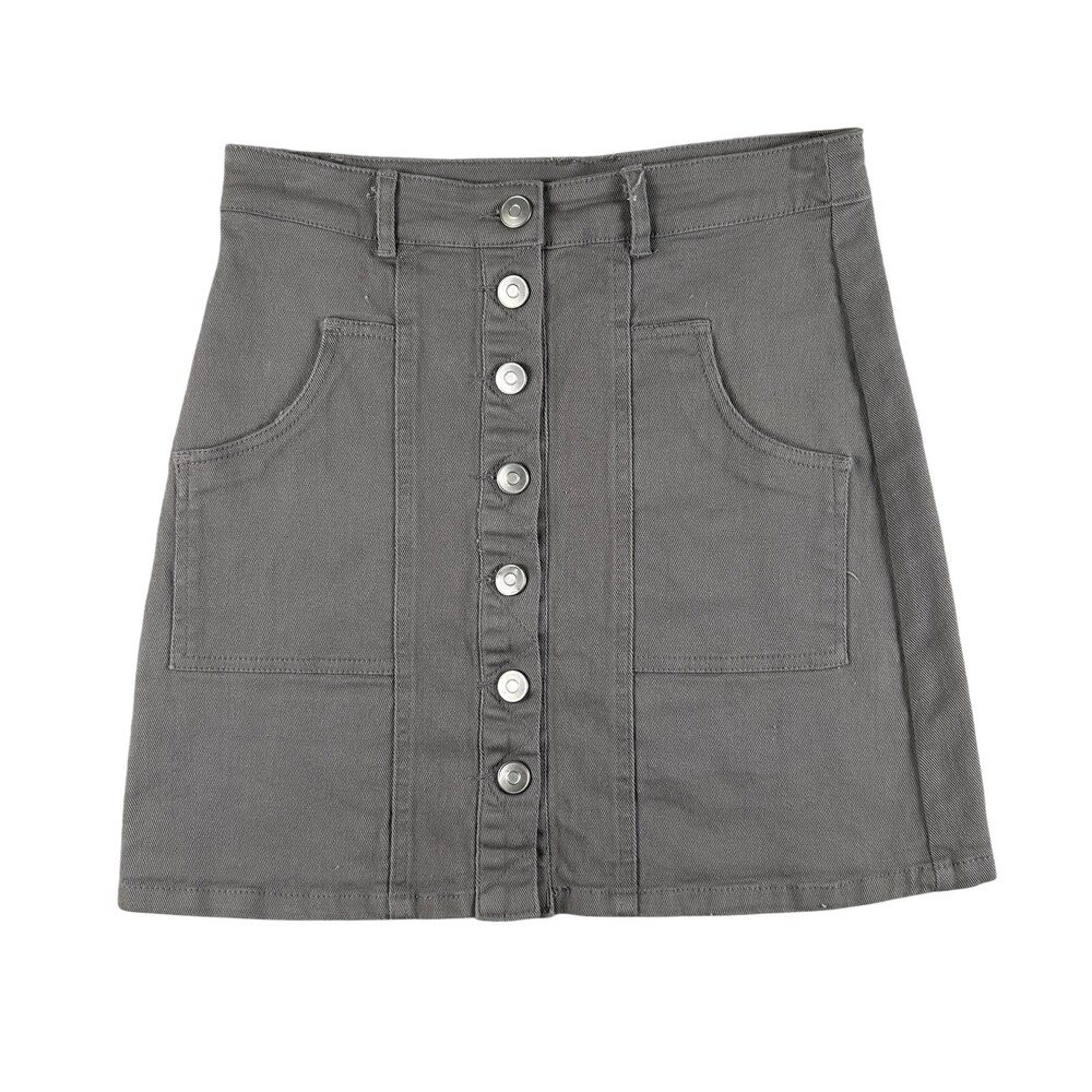 Altar'd State Skirt Womens Small Gray Mini Button Front A-Line Utility Pockets